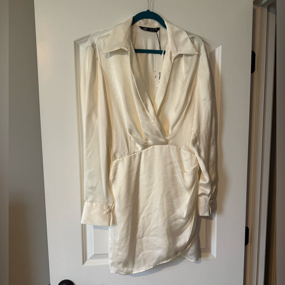 Zara Cream Silk Mini Dress Size Large